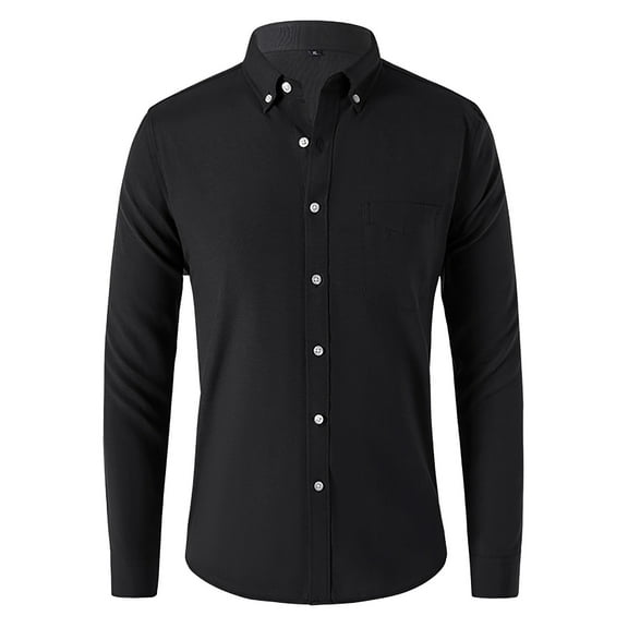 PEASKJP Mens Shirts Long Sleeve Long Sleeve Button Down Shirts Casual Formal Plain Dress Shirts Button Down Shirt Men Black L