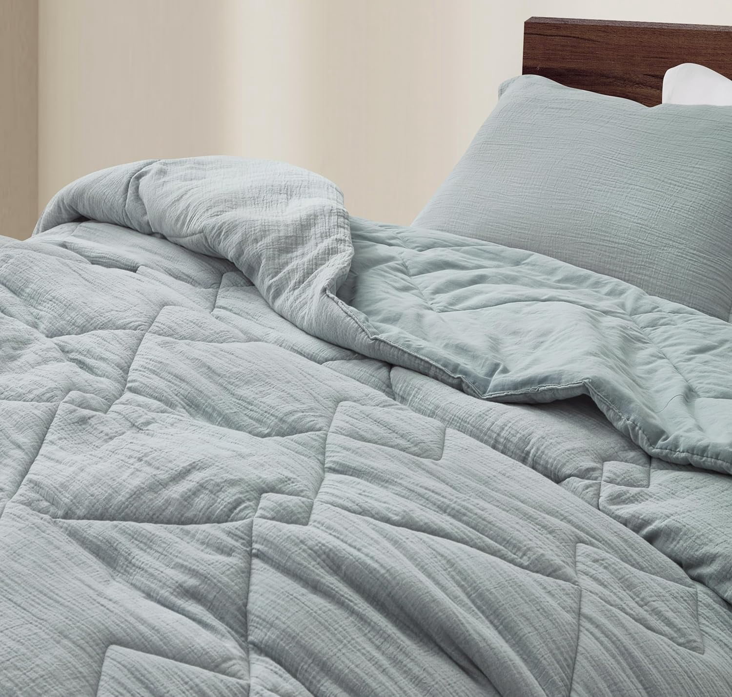 Chezmoi Collection Skye 3-Piece 100% Cotton Muslin Thin Comforter Set King, Light Blue-Gray Reversible Soft Washed Cotton Gauze Breathable Lightweight Summer Blanket