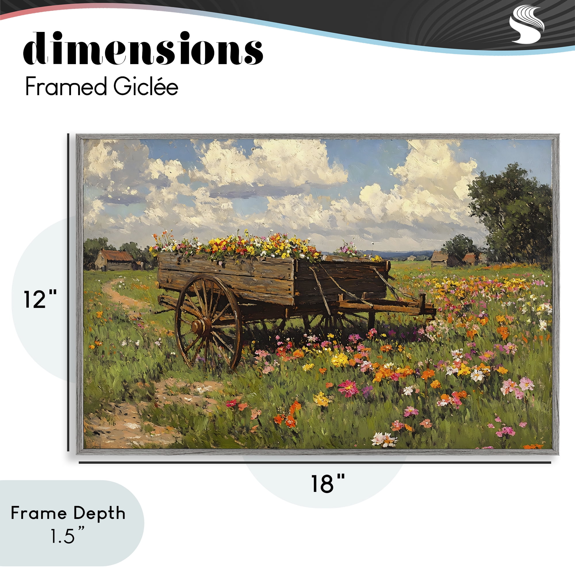 Stupell Industries Wildflower Wagon in Bloom Gray Framed Giclee Art, design by Franklyn Gregory
