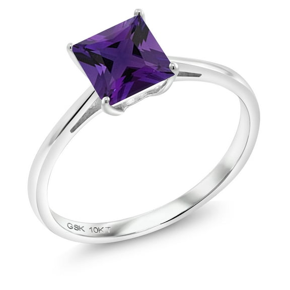 Gem Stone King Purple Amethyst 10K White Gold Engagement Ring for Women (0.98 Cttw, Princess Cut 6MM, Gemstone Birthstone, Available in Size 5, 6, 7, 8, 9)