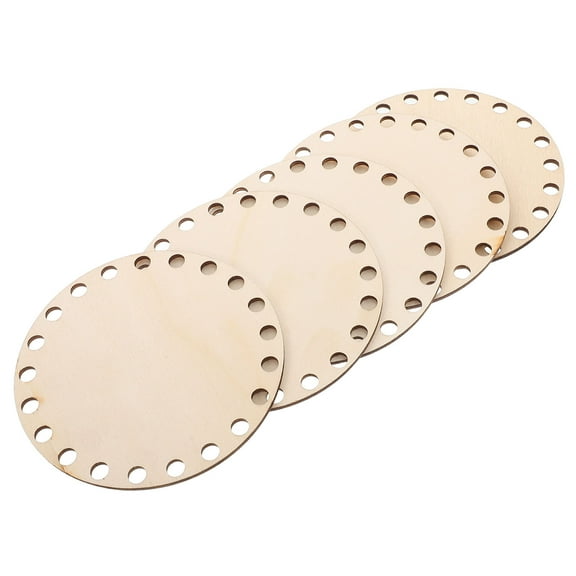 EXHUMKY 5Pcs Beige Wooden Bag Bottom Shaper Pads with Hole Board Design for Crochet Purse Making