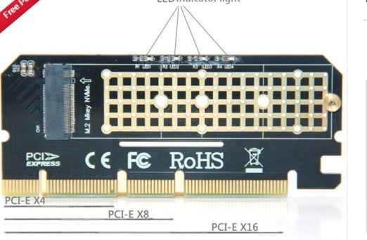 Computer Expansion Card Adapter Led Interface M.2 NVMe SSD NGFF To PCIE 3.0 X16 