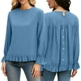 thumbnail image 5 of JGGSPWM Linen Tops for Women Long Sleeve Tops Cute Lightweight Ruffle Sleeve Shirts Loose Fit Solid Color Daily Wear Blouses Blue XL, 5 of 8