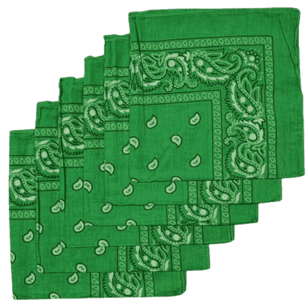 Burlap Fabrics Light Green Paisley Bandanas - 22 x 22 Inch 100 Cotton Double Sided 6 Pack