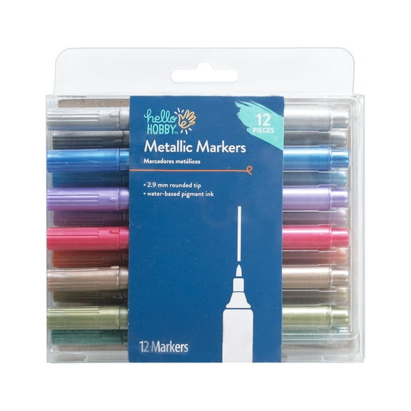 Hello Hobby Metallic Art Markers, Conical Tip, Assorted Colors, 12 Count
