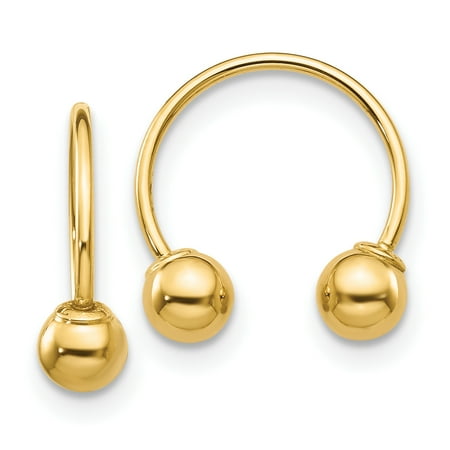 14k Gold Beaded Earrings - 14k Yellow Gold Childs Open Hoop Screwback Beaded Earrings w/ Gift Box (0.5IN Long)