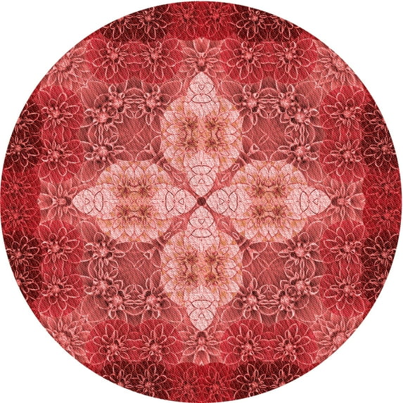 Ahgly Company Machine Washable Indoor Round Transitional Red Area Rugs, 5' Round