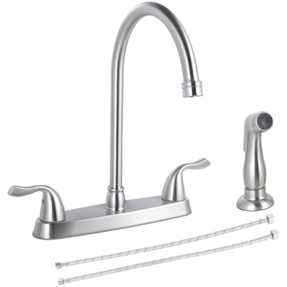 HOTIS Kitchen Faucet with Side Sprayer, 2 Handle 3 or 4 Hole Kitchen Sink Faucets 8 Inch RV Kitchen Faucet with Supply Lines, 360 Swivel Kitchen Faucet Brushed Nickel, HT-SLYT004L-S-1
