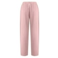 thumbnail image 4 of Mrat Womens Chino Pants Women Casual Solid Color Pockets Buttons Elastic Waist Comfy Straight Pants S-30 Pink-A L, 4 of 5