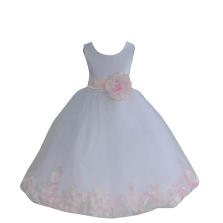 

Ekidsbridal Satin White Pink Tulle Petal Christmas Bridesmaid Recital Easter Holiday Wedding Pageant Communion Princess Birthday Clothing Baptism 302S size 12-18 month Flower Girl Dress