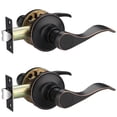 thumbnail image 1 of 2 Pack Oil Rubbed Bronze Door Handles without Keys, Interior Door Knobs for Hallway/Closet/Storeroom, Non-Lock Passage Door Knobs, Elegant Wave Design, Reversible for Left/Right Handed Doors, 1 of 4
