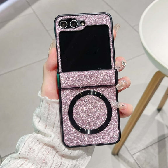 Allytechgroup Case for Samsung Galaxy Z Flip 7 FE/Z Flip 6 Glitter Bling Magnetic Wireless Charging Compatible with Magsafe Soft TPU Back Shell Sparkly Lightweight Shockproof Hard Bumper Case, Pink