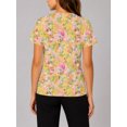 thumbnail image 2 of Women's All-Over Print Watercolor Yellow Pink T-Shirt Short Sleeve Crewneck Casual Summer Tee Tops, 2 of 6