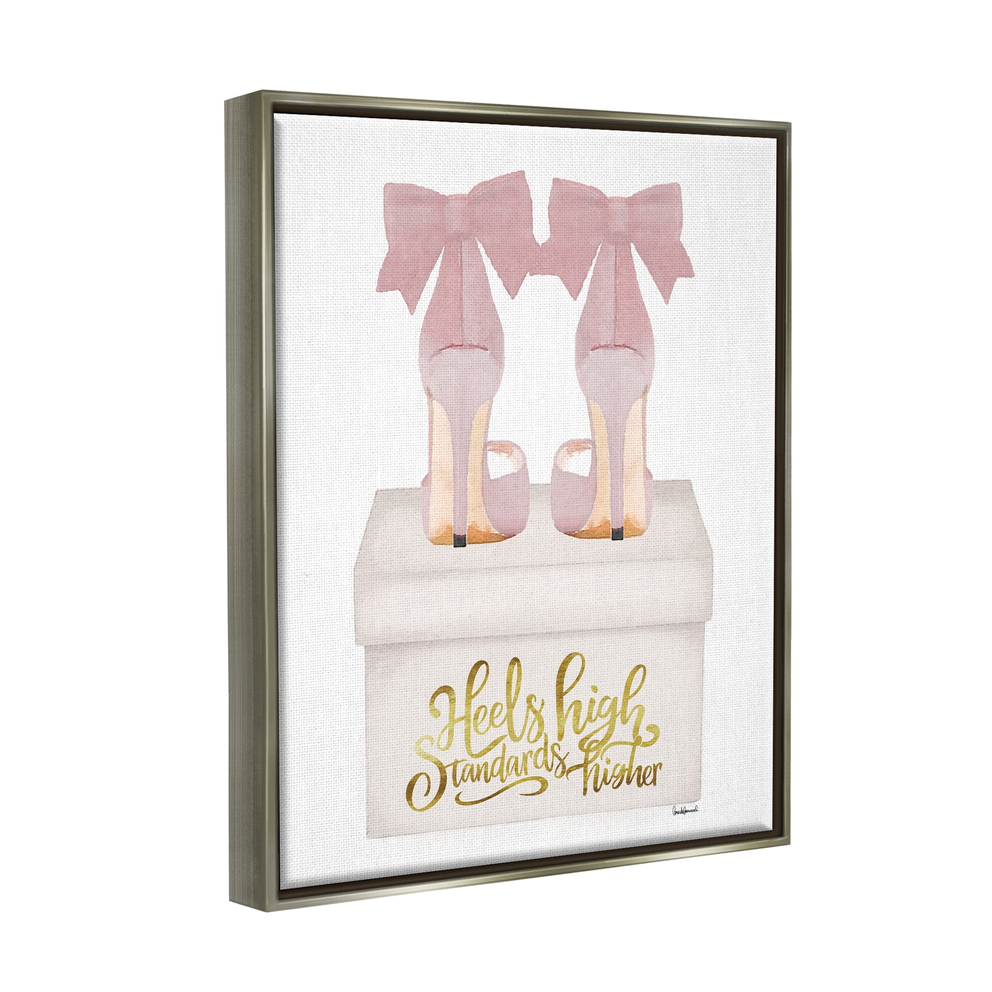 Stupell Industries Heels High Pink Phrase Beauty & Fashion Painting Gray Floater Framed Canvas Art Print Wall Art, 17 x 21