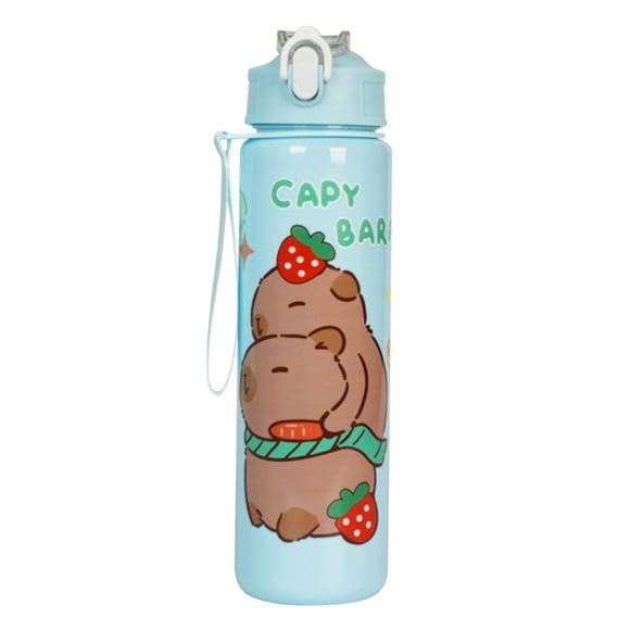 Botella de agua 700ml Capybara linda taza con paja y mango de viaje verde