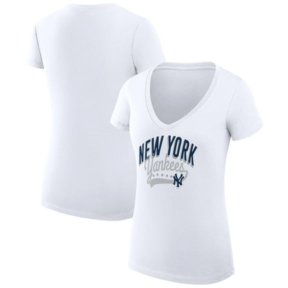 Women's G-III 4Her by Carl Banks White New York Yankees Super-Slim Fit Lightweight Filigree Team V-Neck T-Shirt