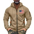 thumbnail image 3 of Men's Flag Print Zip Up Hoodie with Arm Pocket, Casual Cardigan Style Sweatshirt, Large Size Fleece Jacket for Veterans Day, Christmas, Patriotic Apparel,Camel,XL, 3 of 5