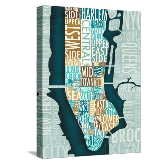 Art.com Manhattan Map Blue Brown Stretched Canvas Print Wall Art by Michael Mullan, 12" x 16"