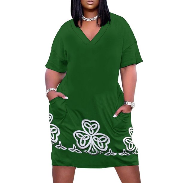 Vestido de verano elegante con bolsillos sueltos y trébol celta para mujer, conjunto largo, vestidos de verano para mujer 2025