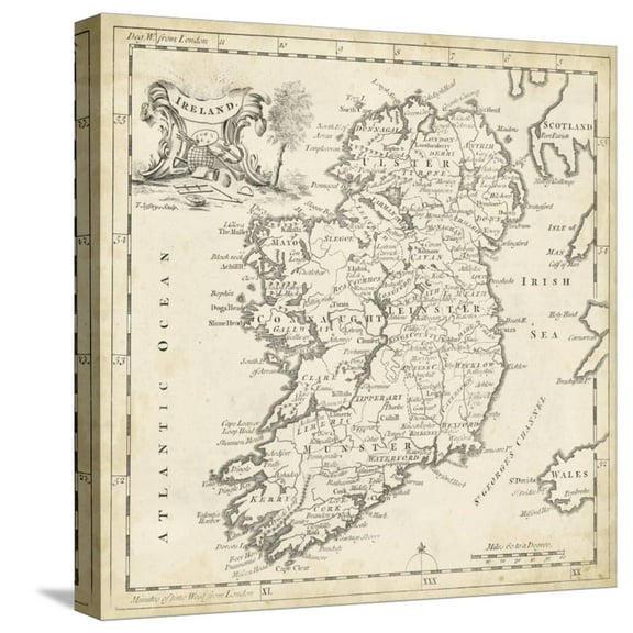 Art.com Map of Ireland Stretched Canvas Print Wall Art by T. Jeffreys, 16" x 16"