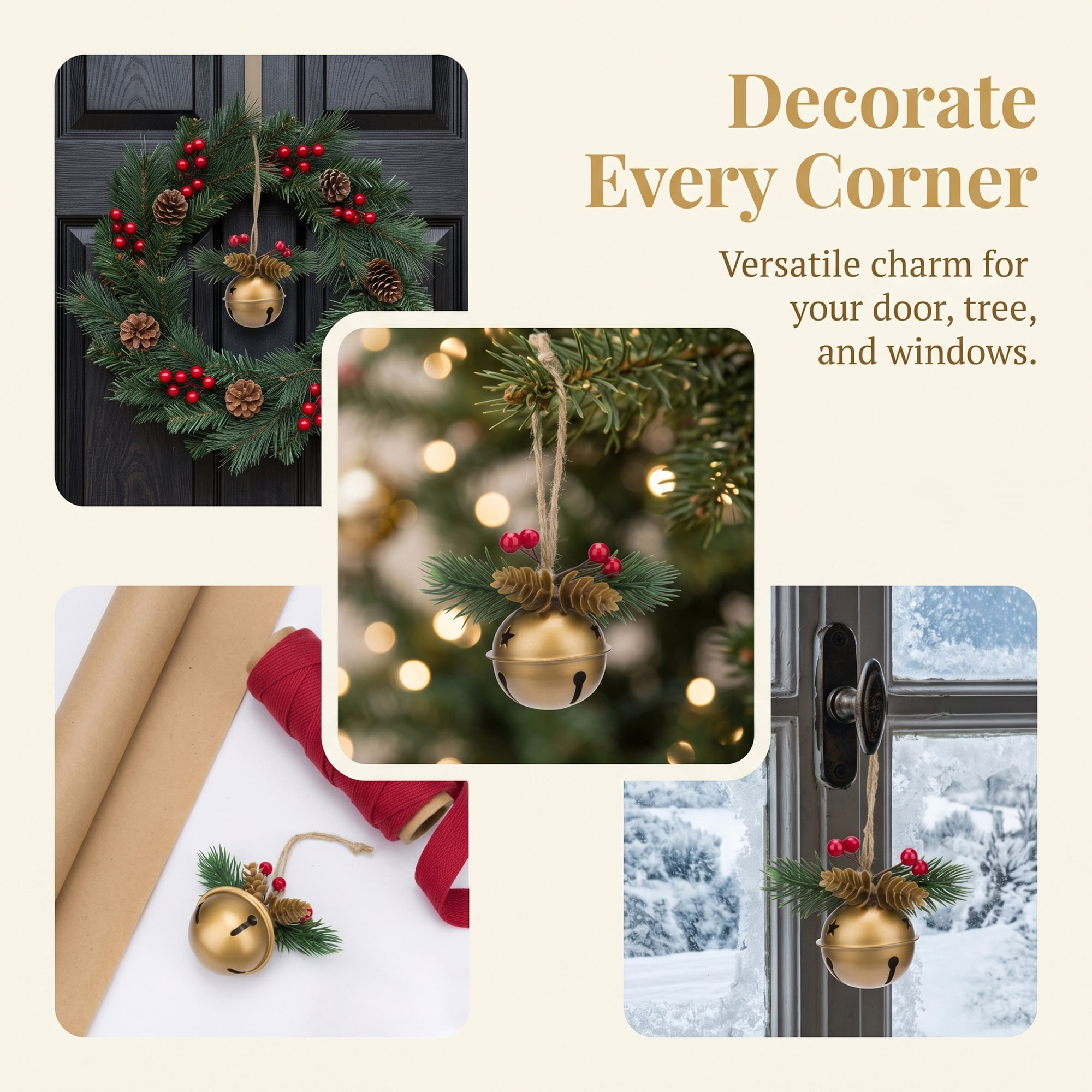 Unique Bargains 2Pcs Vintage Iron Door Knob Protection Hanging Bells Gold 2" x 2" x 5.1"