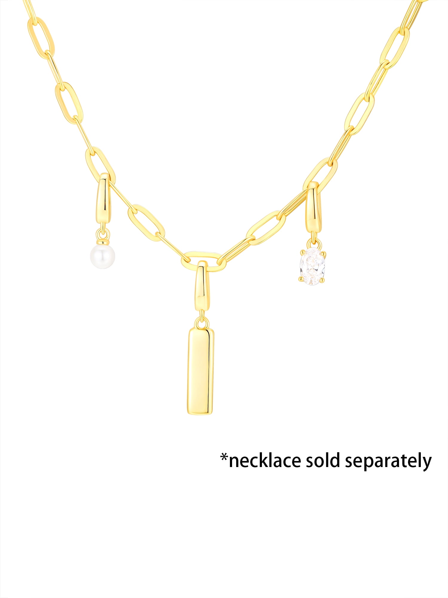 Brilliance Fine Jewelry Oval Simulated Diamonds Charm Set in 14KT Gold Plated Sterling Silver