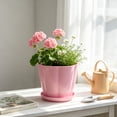 thumbnail image 6 of romoty Flower Petal Shaped Plastic Plant Pot with Saucer Pink, 6.3 in Lightweight Decorative Succulent Planter with Drainage Hole for Indoor Outdoor Desk Garden Decor, 6 of 6