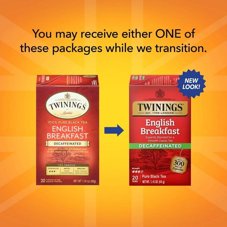 Twinings Black Tea, 100% Pure, English Breakfast, Bags - 20 bags, 1.41 oz