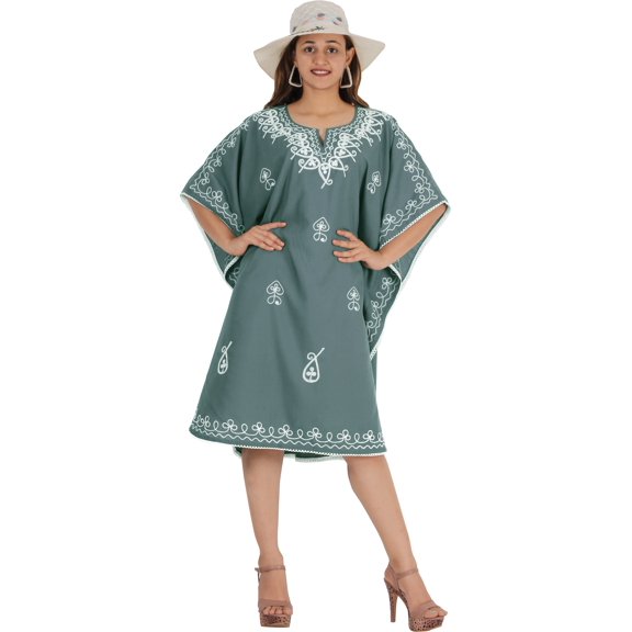 HAPPY BAY Women's Summer Solid Casual Relaxed Caftan Mini Cover Up Evening Dresses for Women Plus Size 2X-3X Grey, Floral
