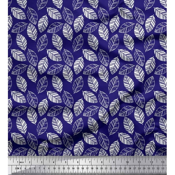 Soimoi Modal Satin Fabric Leaves Block Print Fabric by The Yard 42 Inch Wide