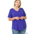 thumbnail image 3 of Women & Plus Short Sleeve V Neck Round Hem Relaxed Fit Casual Tee Shirt Top, 3 of 5