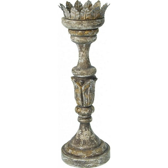 Traditional Distressed Wood Candle Holder with Gold Accents