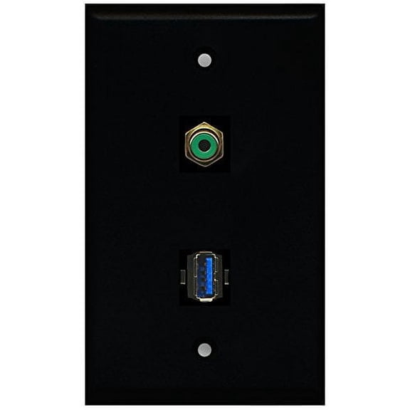 RiteAV - Black 1 Port RCA Green 1 Port USB 3.0 Wall Plate