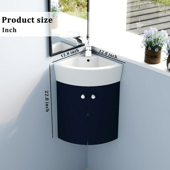 Navy Blue Bathroom Vanity Sink - Wall Mounted Cabinet For Compact Bathrooms With Ceramic Basin And Metal Fittings Space Saving Small