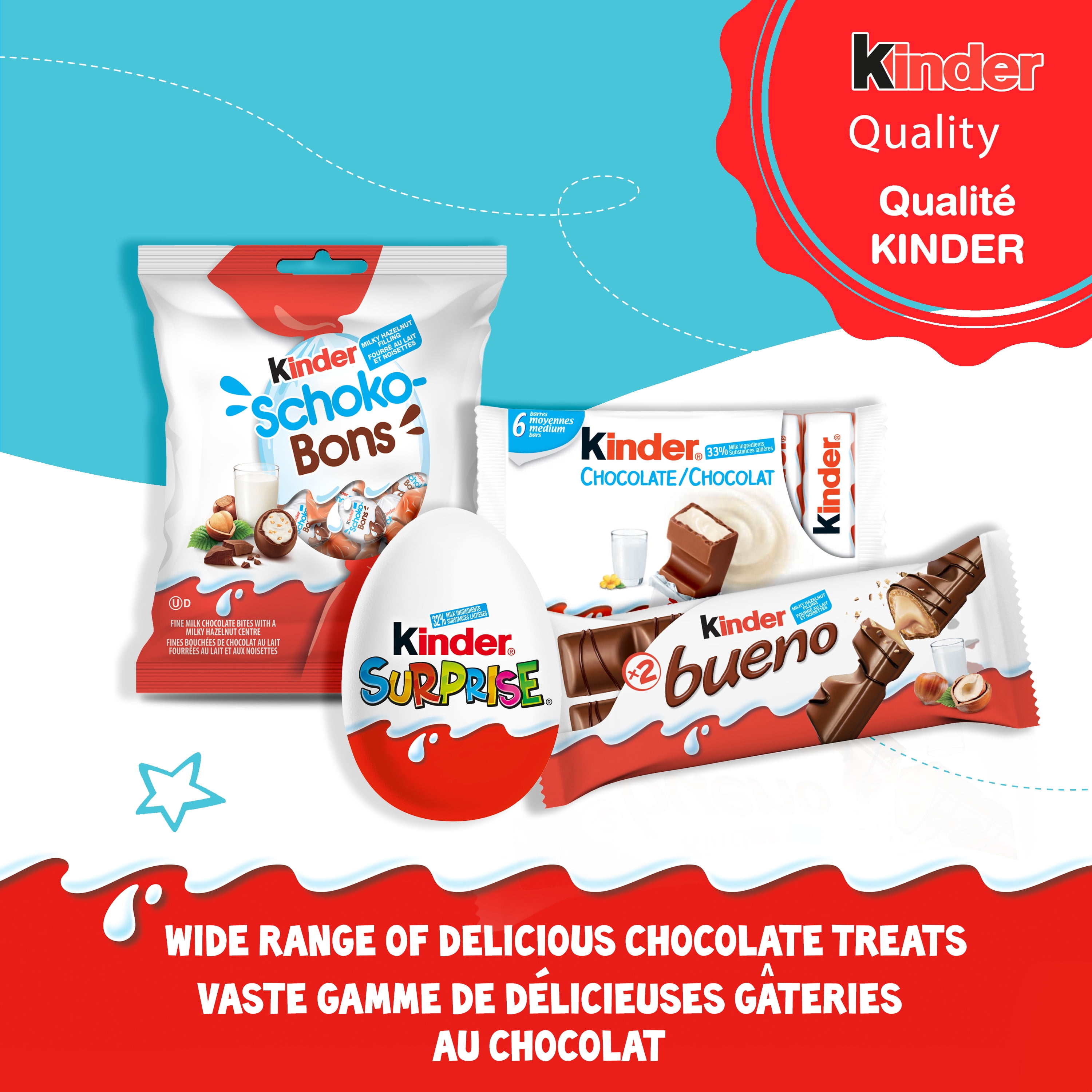 Kinder Schokobons, friandise aux noisettes et au chocolat au lait emballées individuellement, bon bon de Pâques pour les enfants