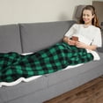 thumbnail image 4 of Catalonia Buffalo Plaid Sherpa Throw Blanket, Super Soft Reversible Fleece Blanket for Cabin Bed or Couch, Green Plaid, 50"" x 60""., 4 of 6