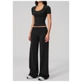 thumbnail image 2 of PISONIC Women Two Piece Workout Sets Short Sleeve T-Shirt Matching Butt-lifting Flare Leggings Gym Yoga Outfits, 2 of 6