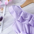 thumbnail image 5 of Icvfdpl Dresses For Girls One Shoulder Formal Ruffle Trim Birthday Party Mesh With Belted Pockets Purple Cotton 2-3 Years, 5 of 8
