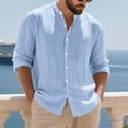 thumbnail image 5 of BRANROY Long Sleeve Shirts for Men - Linen Beach Button-Front Solid Stand Collar Shirt for Spring Fall Daily Casual,Light Blue XL, 5 of 5