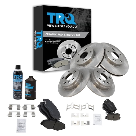 TRQ Premium Ceramic Brake Pad & Rotor Kit Front & Rear w/Chemicals BKA15961 Fits select: 2003-2011 HONDA ELEMENT