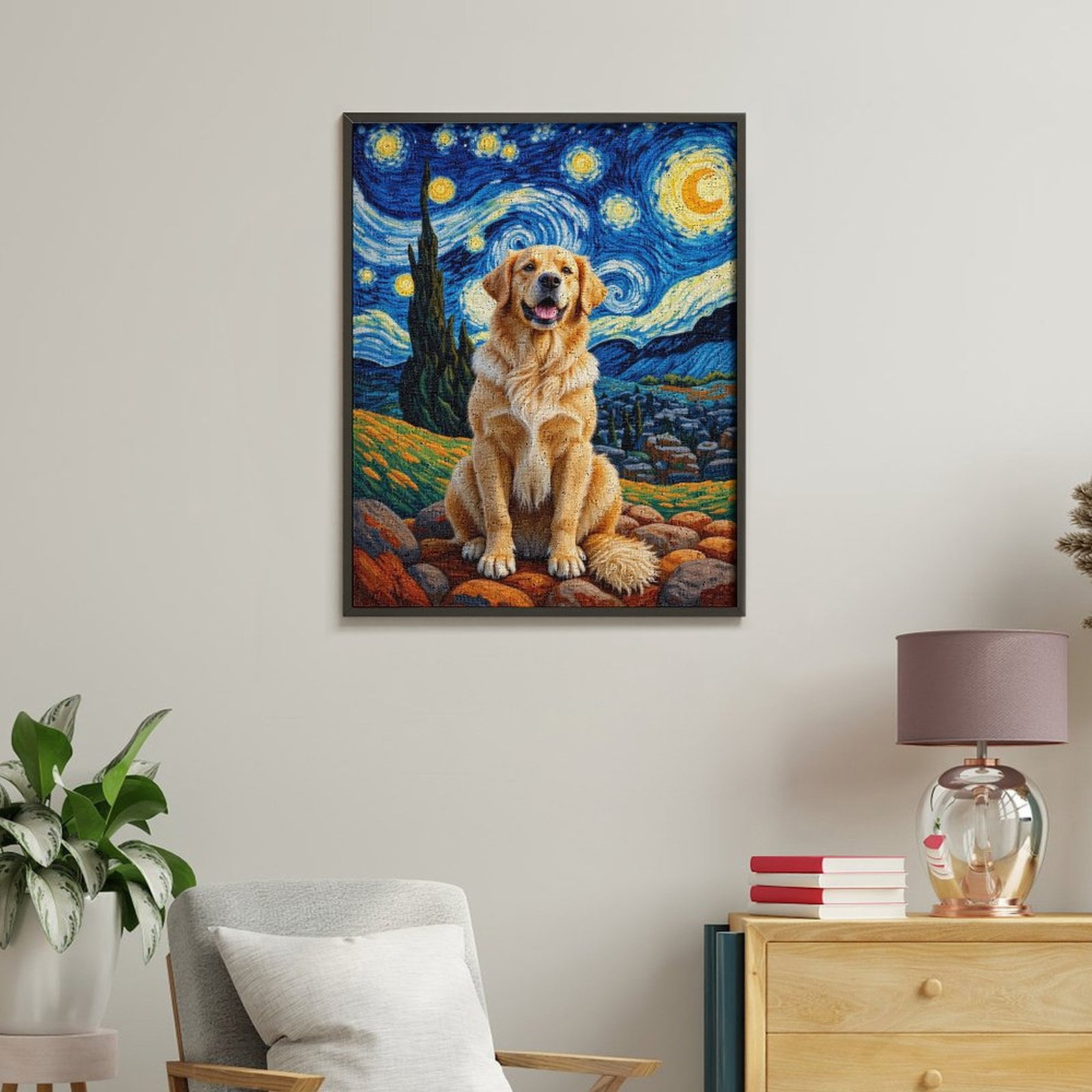 Paint by Numbers Kit for Adults, Golden Retriever Starry Night Paint by Numbers, Easy Paint by Numbers Kit for Adults Beginner, DIY Adult Paint by Number Kits on Canvas, Home Decor