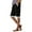 Black, variant on Simua Women's Cotton Linen Bermuda Shorts Solid Color Elastic Waist Hollow Out Side Pocket Casual Beach Shorts