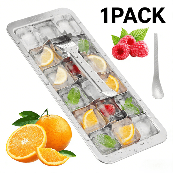 1pack Stainless Steel Durable Ice Cube Tray with Lever 18 Compartment Reusable Freezer Mold with Scoop for Ice Baby Food Beverage Dishwasher Safe Silver