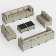 thumbnail image 7 of 14-Piece Outdoor Patio Furniture Set, PE Wicker Rattan Sectional Sofa Conversation Set with Tempered Glass Table & Thick Cushions - All-Weather Garden, Backyard Furniture,Beige, 7 of 7