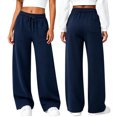 thumbnail image 2 of Sweatpants Women Solid Color Elastic Waist Wide Straight Leg Lightweight Casual Pants Fall Trousers with Pockets, 2 of 8