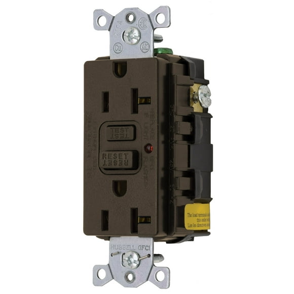Bryant Electric GF20LA 20-Amp 125-volt Commercial-Residential LED Indicator Non Tamper-Resistant Duplex GFCI Receptacle, Brown