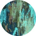 thumbnail image 1 of Ahgly Company Machine Washable Indoor Round Oriental Turquoise Blue Industrial Area Rugs, 4' Round, 1 of 4