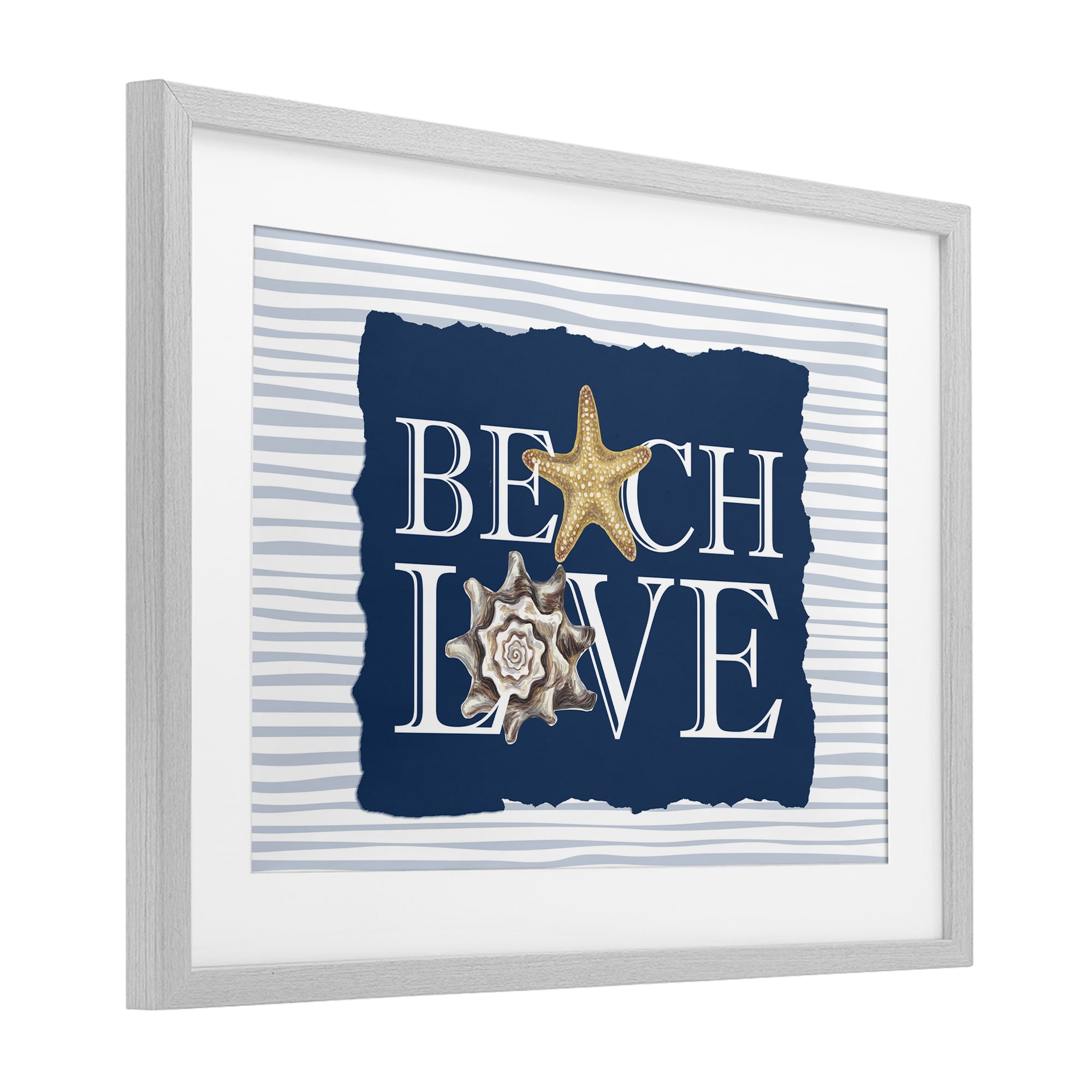 Stupell Industries Beach Love Seashells Gray Framed Print Under Glass, design by Kim Allen
