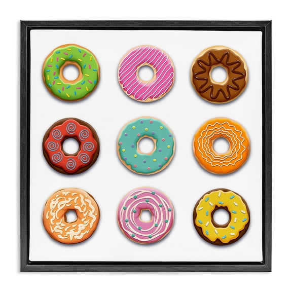 Stupell Industries Delicious Various Donuts Food & Beverage Painting Black Floater Framed Canvas Art Print Wall Art, 18 x 18