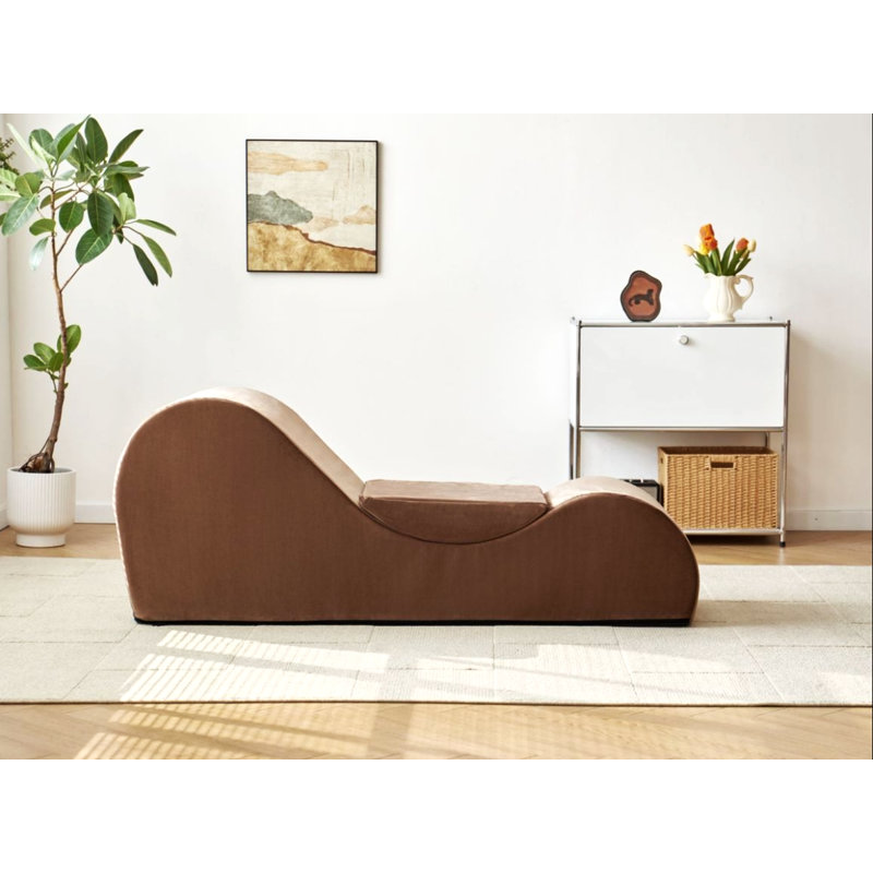 US Pride Furniture Ergon Yoga Velvet High Density Polyurethane Foam Chaise Lounge in Brown